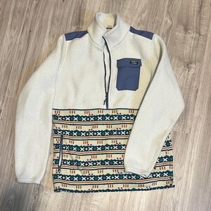 L.L. Bean Cream and Blue Zip Up Sweater